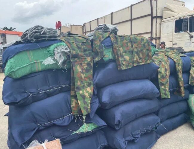 Police Intercept 47 Sacks of Military Uniforms, 80 Cartons of Suspected Illicit Drugs in Lagos