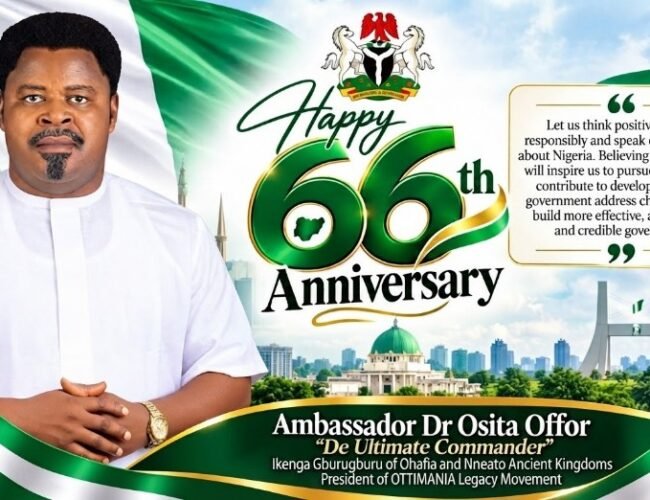 Nigeria At 66, Osita Offor Calls For National Unity, Intentional Development